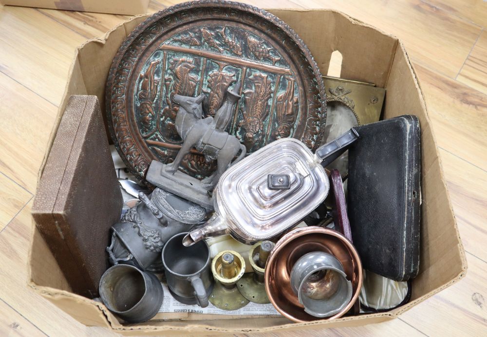 A quantity of mixed metalware including copper and plate